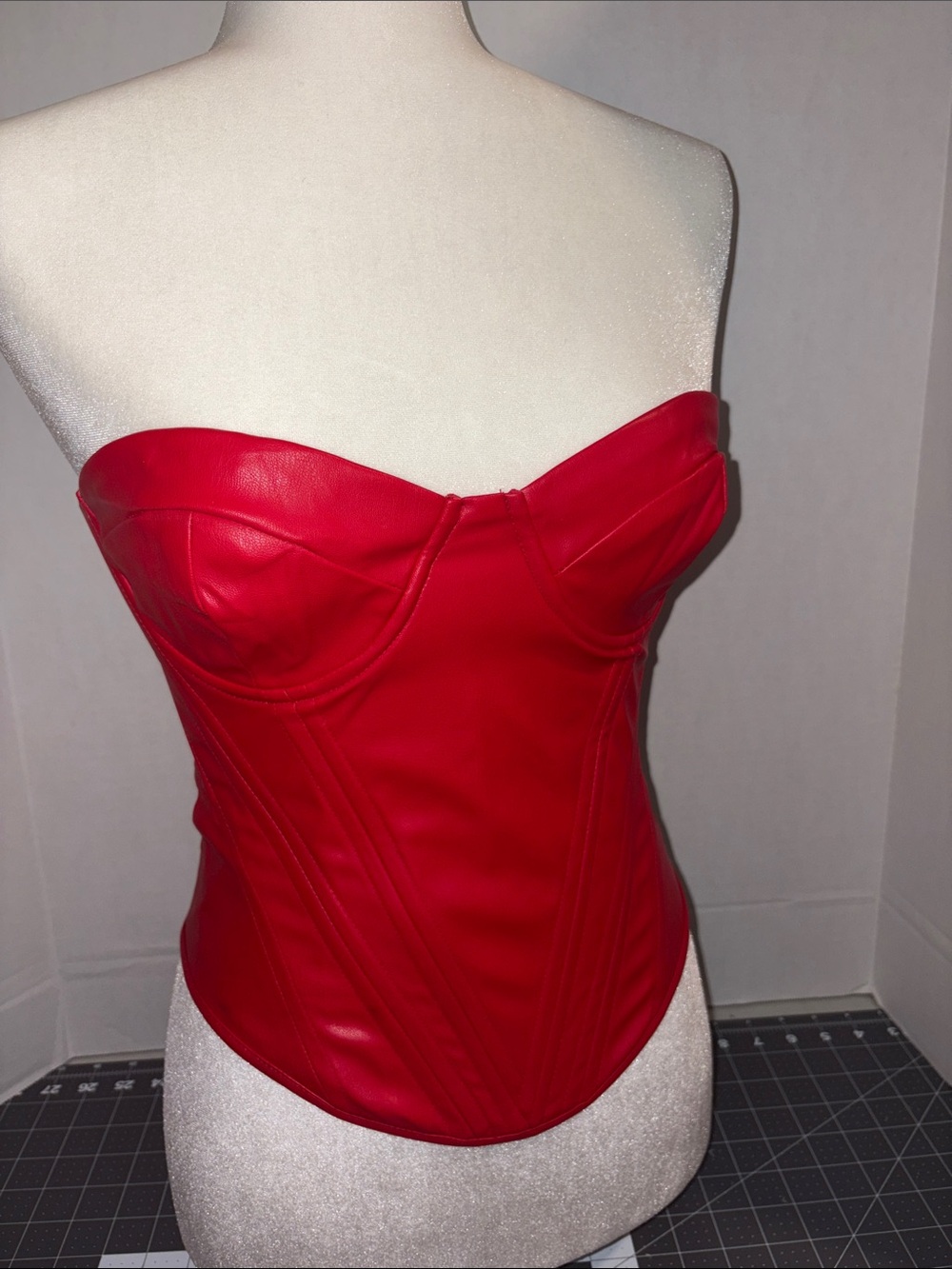 Fashion Nova Red Strapless Faux Leather Corset Top